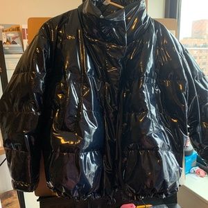 Navy Blue Iridescent Puffer Coat